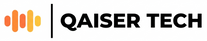 Qaiser Tech logo with colorful sound wave icon on a white background
